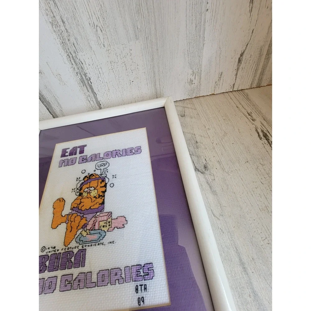 Garfield no calories for no calories praying vintage cross stitch home decor